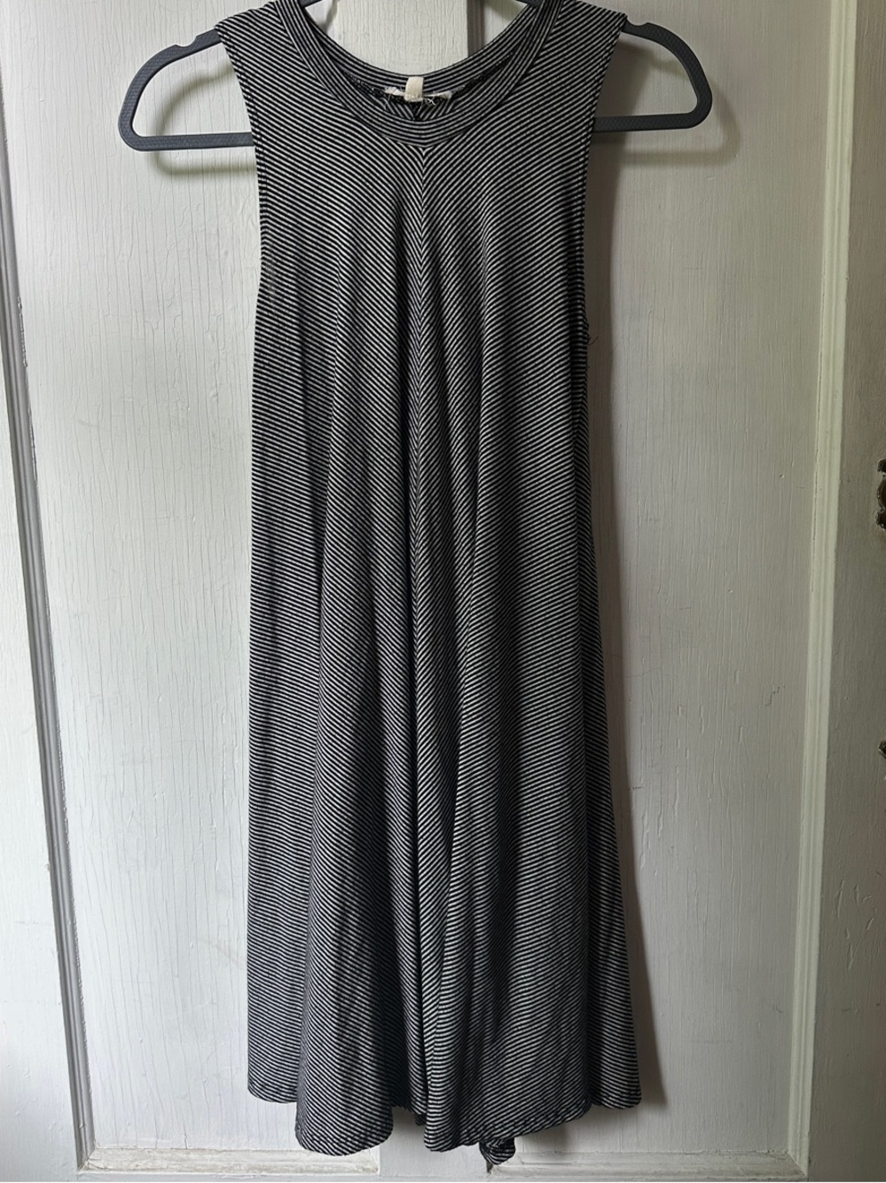 Sleeveless Black & White Striped Swing Dress